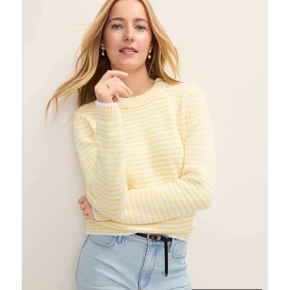 NEW Ann Taylor Weekend Striped Crewneck Sweater Coastal Classic Money Women's S
